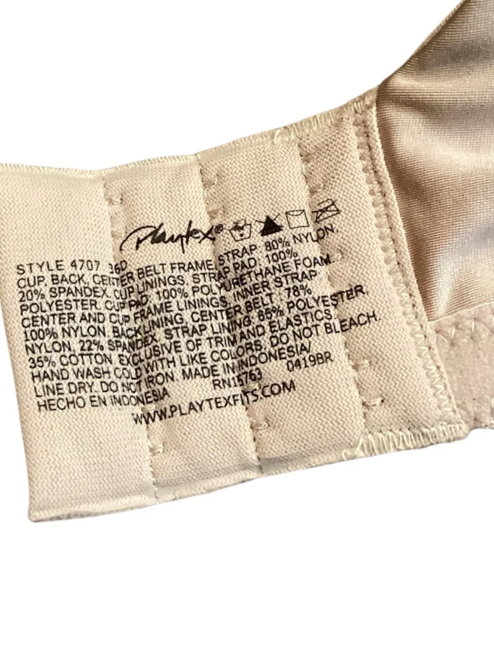36D Women's Playtex 4707 Secrets Perfectly Smooth Wirefree Bra Nude Stripe